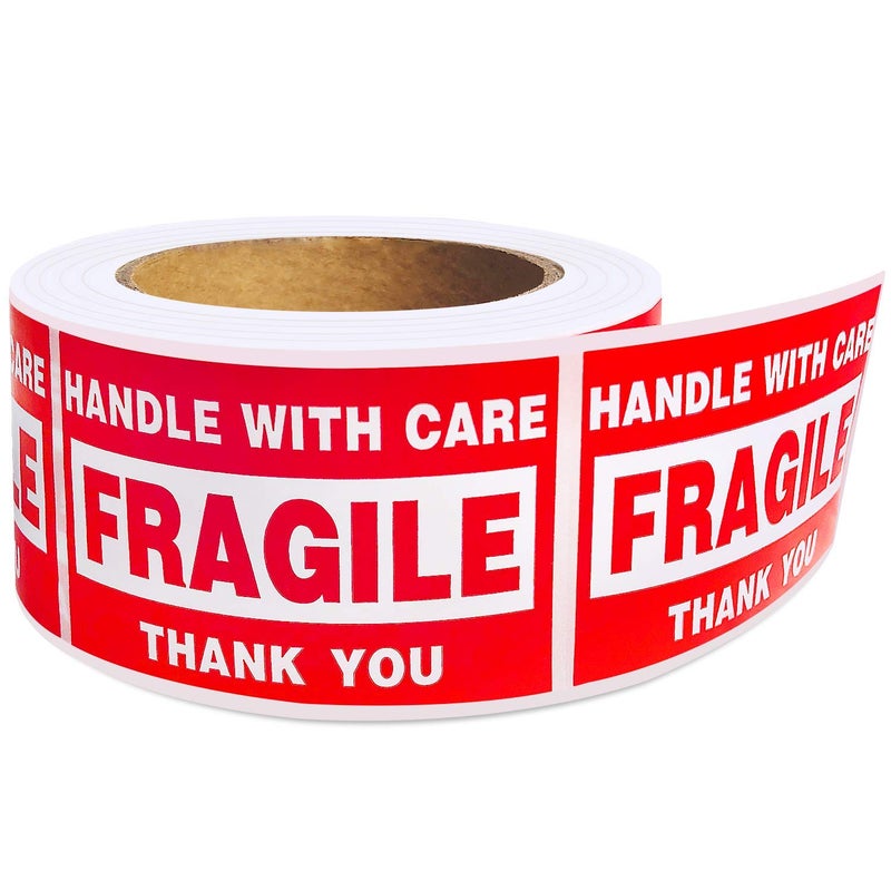 Immuson 3" X 5" Fragile Handle with Care Warning Stickers for Shipping and Packing,Warning Fragile Tape,500 Labels Per Roll